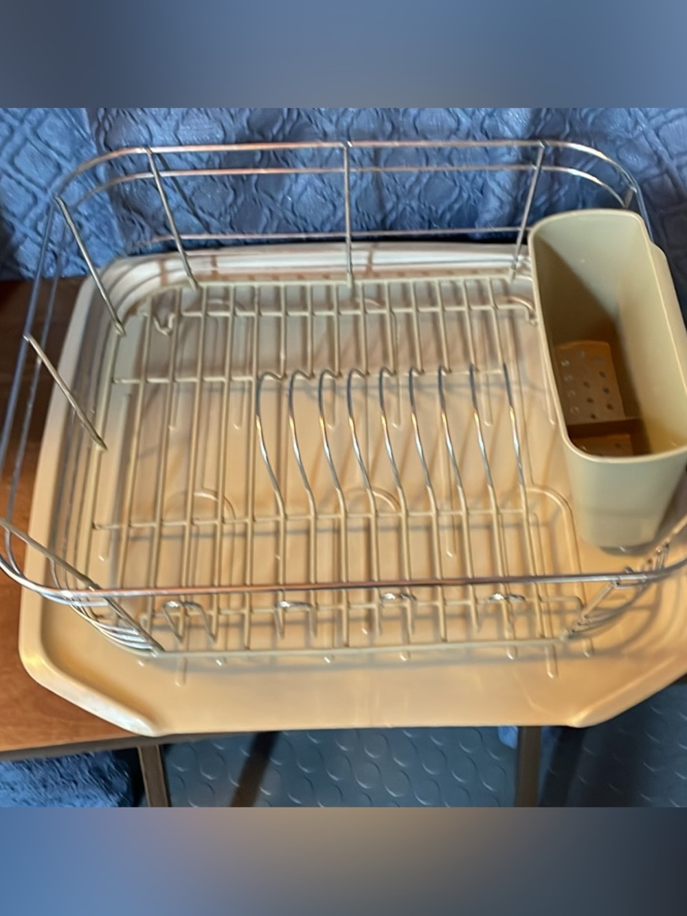Compact Dish Drying Rack in Cream with Silver Wire